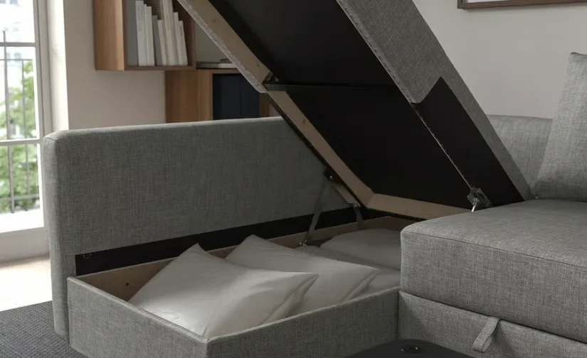 مبل راحتی گوشه‌ای با فضای ذخیره‌سازی خاکستری روشن Faringe ایکیا مدل FRIHETEN / KLAGSHAMN