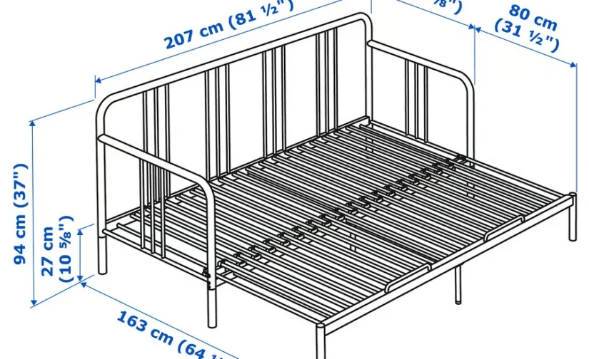 تخت خواب با ۲ تشک مشکی/سفت سایز ۸۰x۲۰۰ ایکیا مدل FYRESDAL
