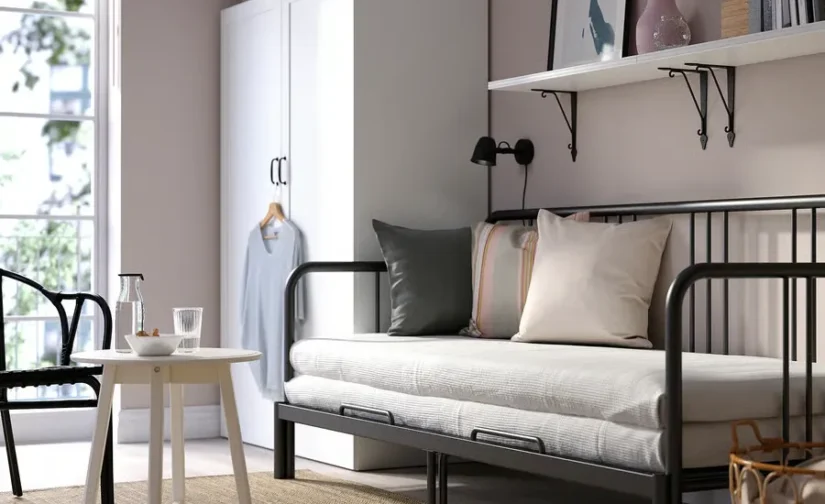 تخت خواب با ۲ تشک مشکی/سفت سایز ۸۰x۲۰۰ ایکیا مدل FYRESDAL