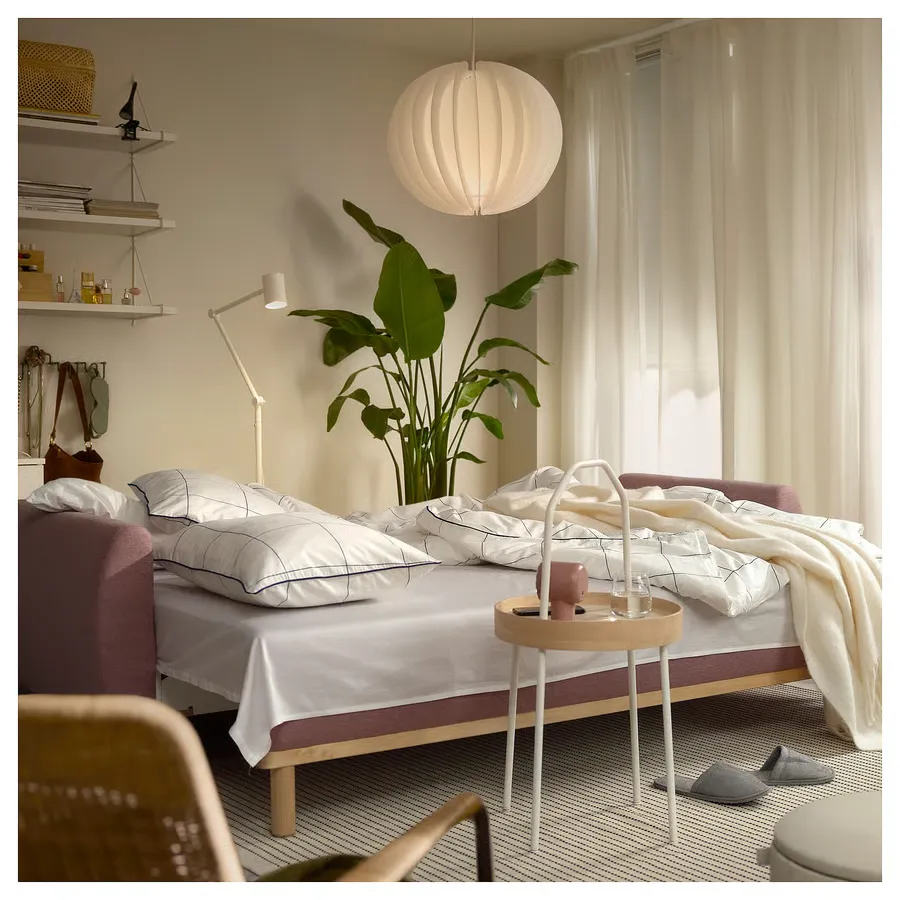 مبل تختخواب شو سه نفره قهوه ای روشن-صورتی ایکیا مدل GRUNNARP