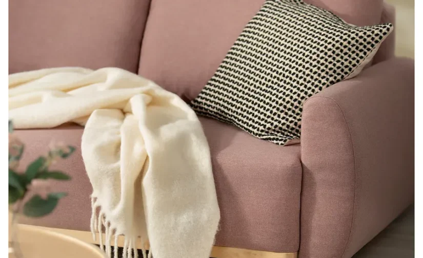 مبل تختخواب شو سه نفره قهوه ای روشن-صورتی ایکیا مدل GRUNNARP