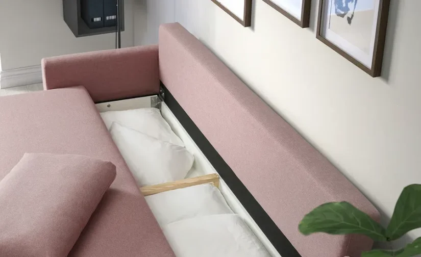 مبل تختخواب شو سه نفره قهوه ای روشن-صورتی ایکیا مدل GRUNNARP