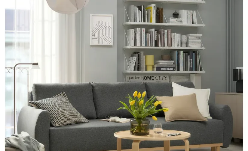 مبل تختخواب شو سه نفره رنگ خاکستری متوسط ایکیا مدل GRUNNARP