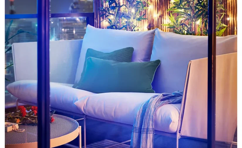 مبل دو نفره مناسب فضای باز بژ سایز ۱۷۹x۹۲x۷۶ ایکیا مدل HAVSTEN