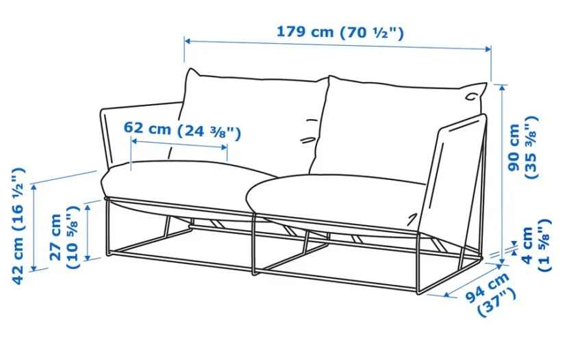 مبل دو نفره مناسب فضای باز بژ سایز ۱۷۹x۹۲x۷۶ ایکیا مدل HAVSTEN