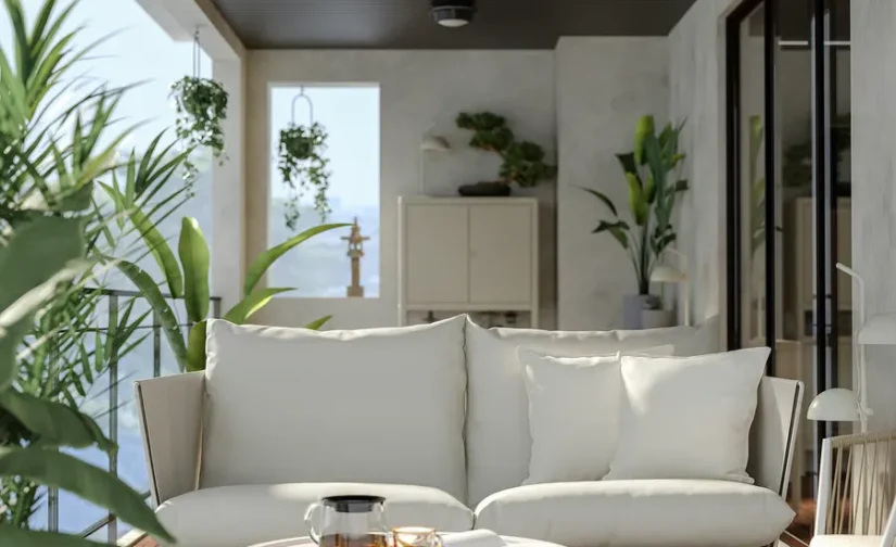 مبل دو نفره مناسب فضای باز بژ سایز ۱۷۹x۹۲x۷۶ ایکیا مدل HAVSTEN