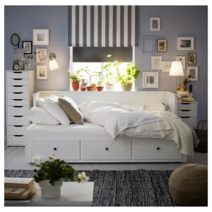 مبل تختخواب شو با ۳ کشو/۲ تشک، سفید سایز ۸۰x۲۰۰ ایکیا مدل HEMNES