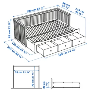 مبل تختخواب شو با ۳ کشو/۲ تشک، سفید سایز ۸۰x۲۰۰ ایکیا مدل HEMNES