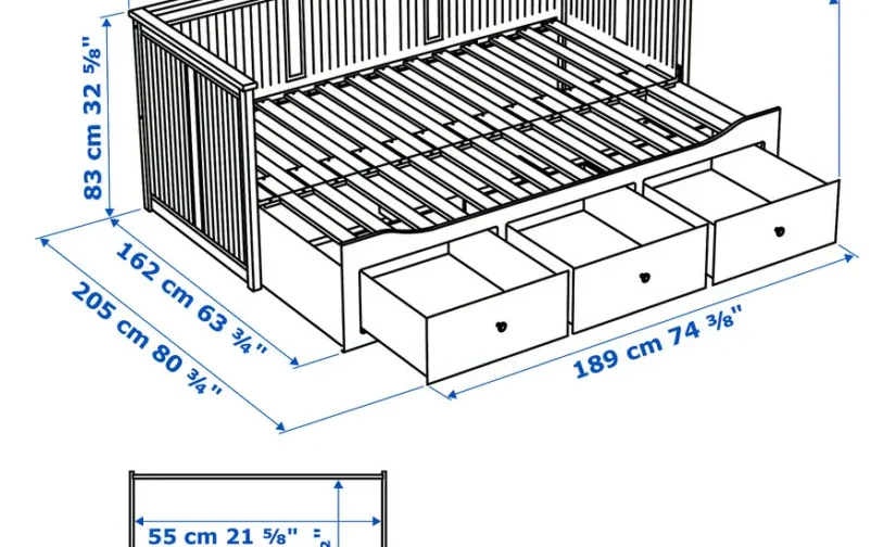 مبل تختخواب شو با ۳ کشو/۲ تشک، سفید سایز ۸۰x۲۰۰ ایکیا مدل HEMNES