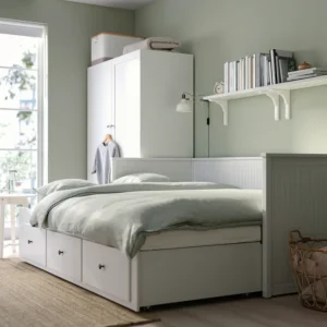 مبل تختخواب شو با ۳ کشو/۲ تشک، سفید سایز ۸۰x۲۰۰ ایکیا مدل HEMNES