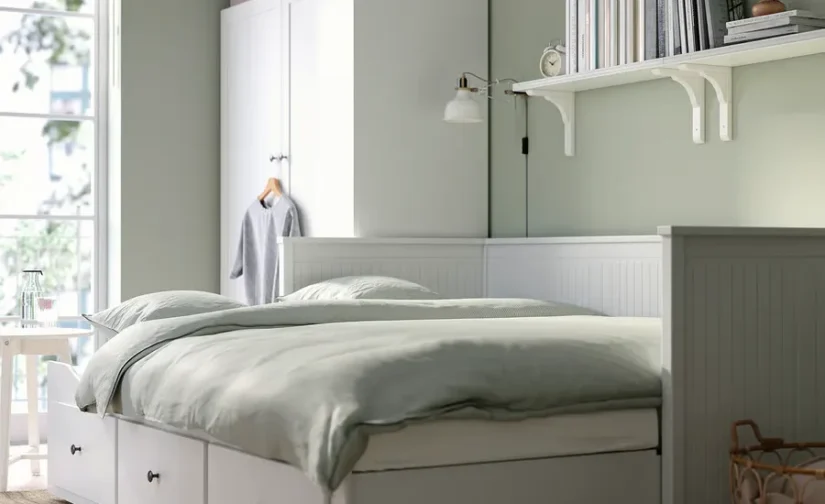 مبل تختخواب شو با ۳ کشو/۲ تشک، سفید سایز ۸۰x۲۰۰ ایکیا مدل HEMNES