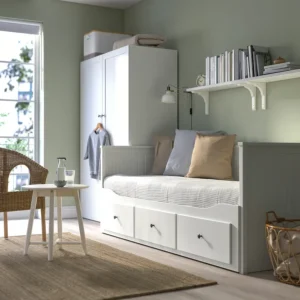 مبل تختخواب شو با ۳ کشو/۲ تشک، سفید سایز ۸۰x۲۰۰ ایکیا مدل HEMNES