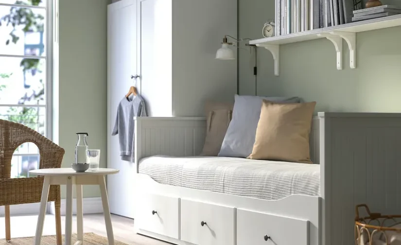 مبل تختخواب شو با ۳ کشو/۲ تشک، سفید سایز ۸۰x۲۰۰ ایکیا مدل HEMNES