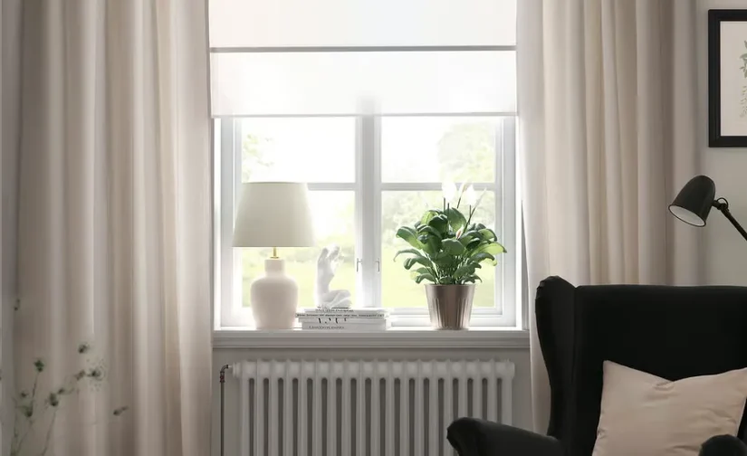 پرده‌های پشت‌دار ۱ جفت سفید مایل به کرم/با نوار تزئینی سایز ۱۴۰x۳۰۰ ایکیا مدل LENDA