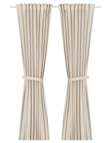 پرده‌های پشت‌دار ۱ جفت سفید مایل به کرم/با نوار تزئینی سایز ۱۴۰x۳۰۰ ایکیا مدل LENDA
