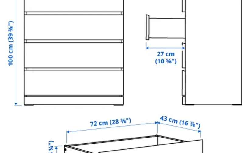 کمد ۴ کشو مشکی-قهوه‌ای سایز ۸۰x۱۰۰ ایکیا مدل MALM