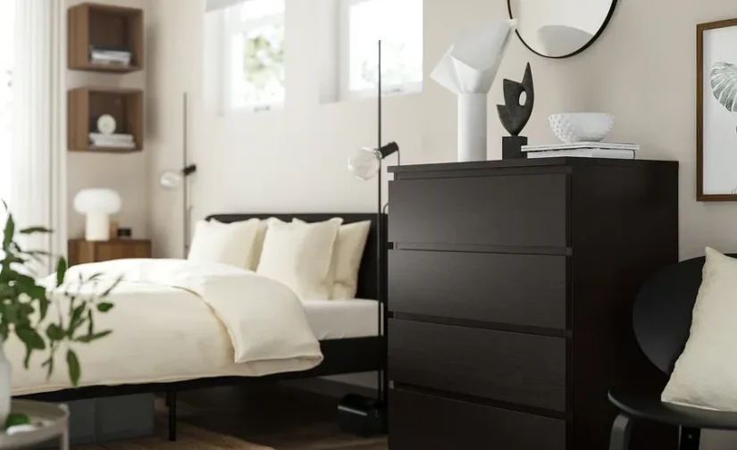 کمد ۴ کشو مشکی-قهوه‌ای سایز ۸۰x۱۰۰ ایکیا مدل MALM