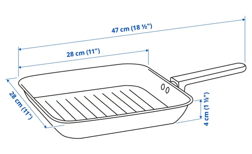 تابه گریل روکش نچسب/استیل ضد زنگ سایز 28x28 ایکیا مدل MIDDAGSMAT