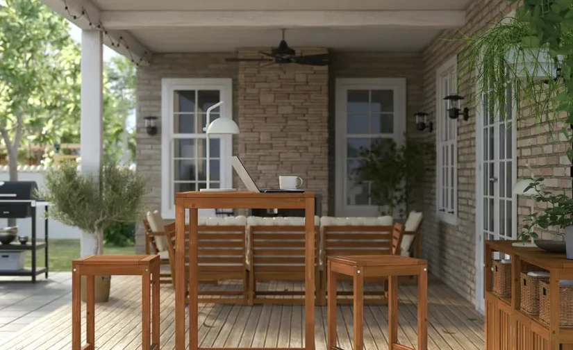 چهارپایه اوپن مخصوص فضای باز رنگ‌آمیزی قهوه‌ای روشن ایکیا مدل NÄMMARÖ