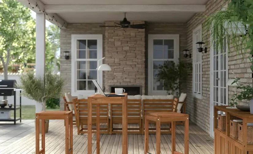 چهارپایه اوپن مخصوص فضای باز رنگ‌آمیزی قهوه‌ای روشن ایکیا مدل NÄMMARÖ