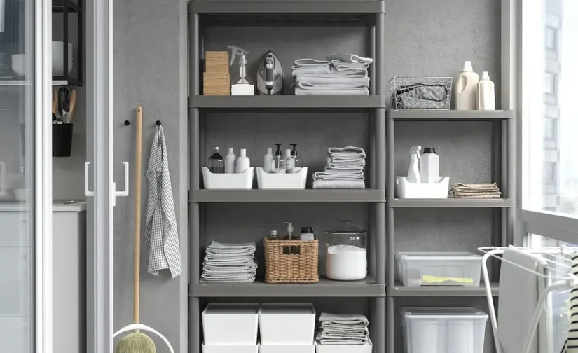 قفسه بندی خاکستری تیره مناسب برای فضای داخلی/خارجی سایز 60x30x133 ایکیا مدل RUNMARÖ