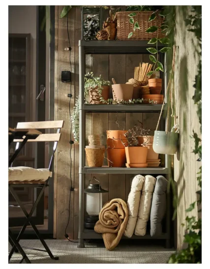 قفسه بندی خاکستری تیره مناسب برای فضای داخلی/خارجی سایز 60x30x133 ایکیا مدل RUNMARÖ