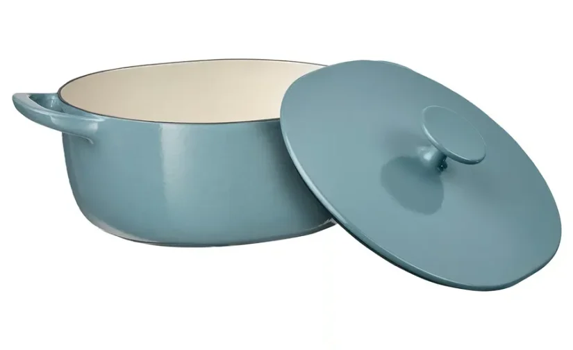 قابلمه چدنی لعابی با درب بژ روشن/خاکستری تیره-آبی ۵ لیتری ایکیا مدل VARDAGEN