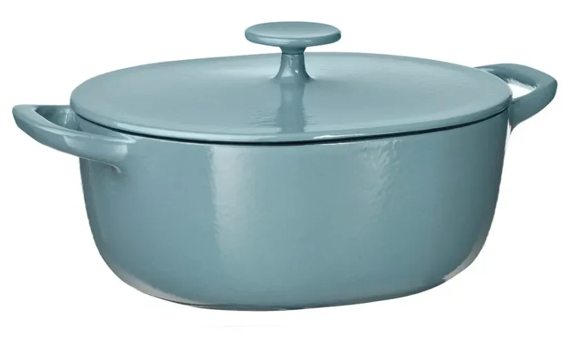 قابلمه چدنی لعابی با درب بژ روشن/خاکستری تیره-آبی ۵ لیتری ایکیا مدل VARDAGEN