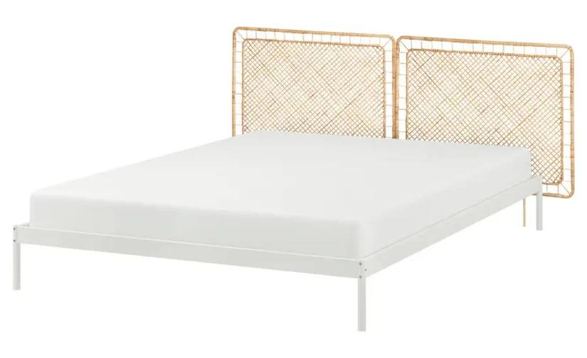 قاب تخت خواب با ۲ تاج تخت سفید/حصیری ۱۶۰x۲۰۰ ایکیا مدل VEVELSTAD