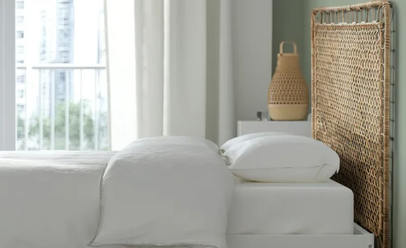 قاب تخت خواب با ۲ تاج تخت سفید/حصیری ۱۶۰x۲۰۰ ایکیا مدل VEVELSTAD