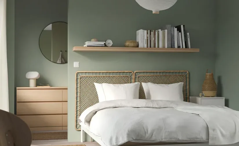 قاب تخت خواب با ۲ تاج تخت سفید/حصیری ۱۶۰x۲۰۰ ایکیا مدل VEVELSTAD