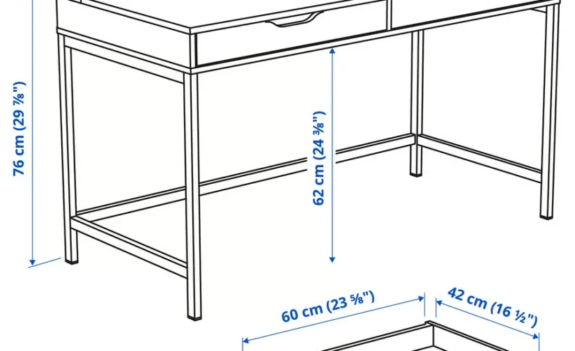 میز تحریر مشکی/آبی سایز ۱۳۲x۵۸ ایکیا مدل ALEX