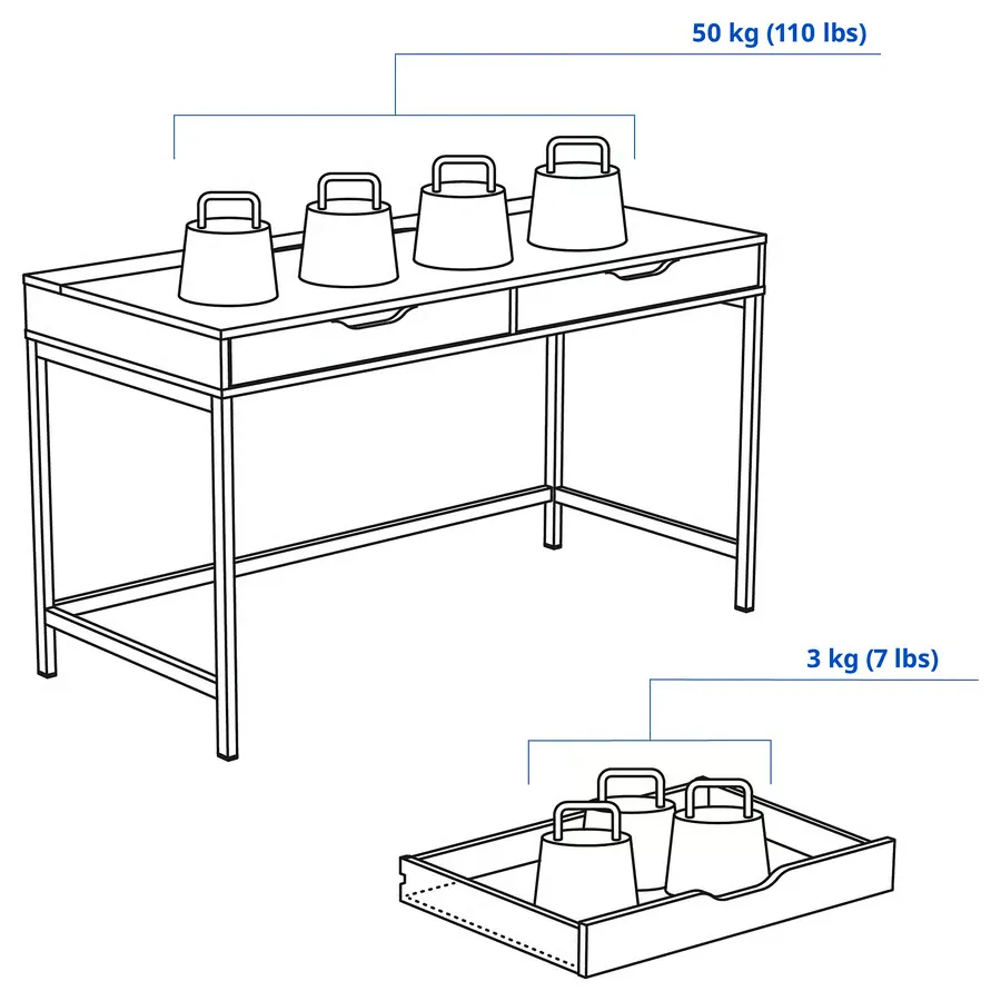 میز تحریر مشکی/آبی سایز ۱۳۲x۵۸ ایکیا مدل ALEX