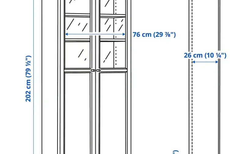کتابخانه با درهای شیشه‌ای/پانلی مشکی سایز ۸۰x۳۰x۲۰۲ ایکیا مدل BILLY / OXBERG