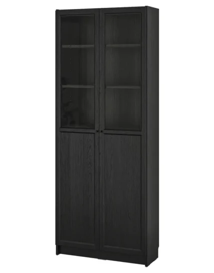 کتابخانه با درهای شیشه‌ای/پانلی مشکی سایز ۸۰x۳۰x۲۰۲ ایکیا مدل BILLY / OXBERG