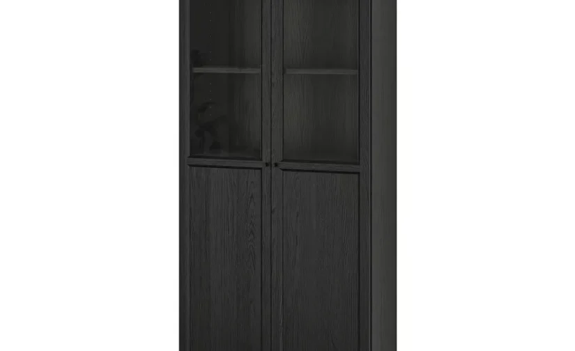 کتابخانه با درهای شیشه‌ای/پانلی مشکی سایز ۸۰x۳۰x۲۰۲ ایکیا مدل BILLY / OXBERG