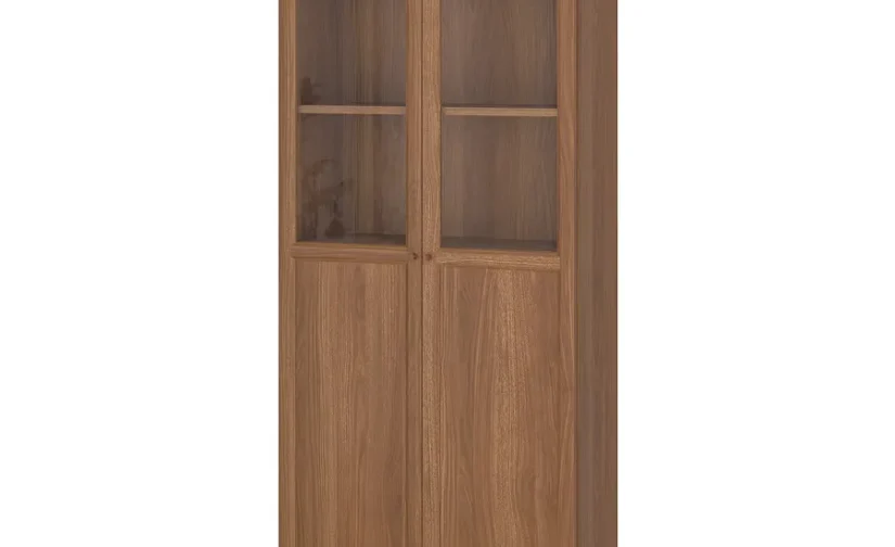 کتابخانه با درهای شیشهای/پانلی قهوه ای گردویی سایز ۸۰x۳۰x۲۰۲ ایکیا مدل BILLY / OXBERG