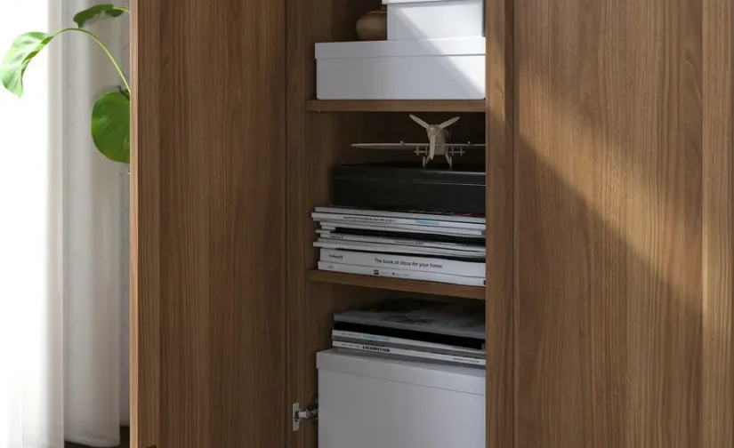 کتابخانه با درهای شیشهای/پانلی قهوه ای گردویی سایز ۸۰x۳۰x۲۰۲ ایکیا مدل BILLY / OXBERG