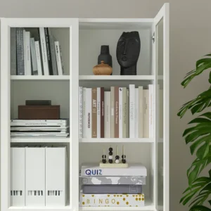 کتابخانه با درهای شیشه‌ای/پانلی سفید سایز ۸۰x۳۰x۲۰۲ ایکیا مدل BILLY / OXBERG