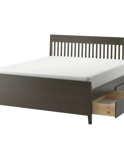 قاب تخت خواب با فضای ذخیره‌سازی رنگ‌آمیزی قهوه‌ای تیره سایز۱۸۰x۲۰۰ ایکیا مدل IDANÄS