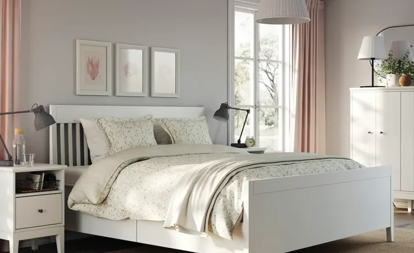 قاب تخت خواب با فضای ذخیرهسازی رنگآمیزی سفید سایز۱۸۰x۲۰۰ ایکیا مدل IDANÄS