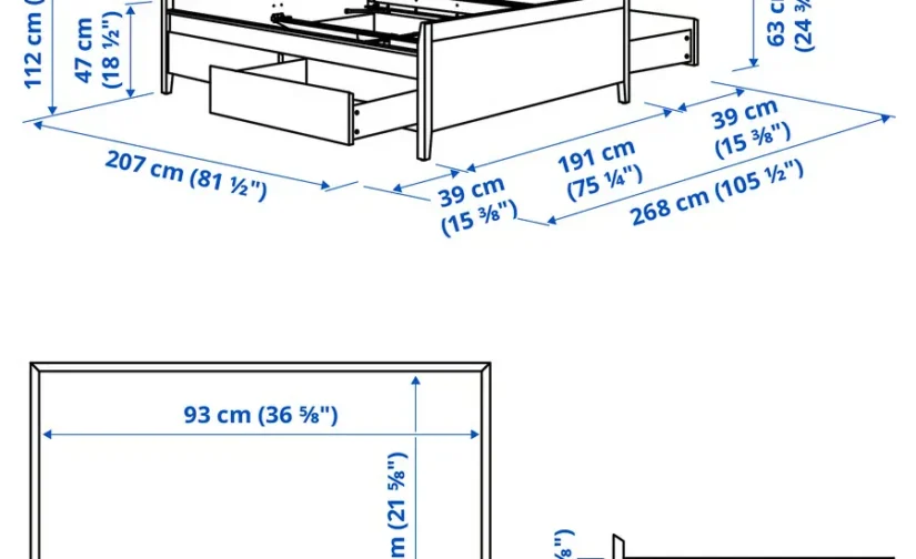 قاب تخت خواب با فضای ذخیرهسازی رنگآمیزی سفید سایز۱۸۰x۲۰۰ ایکیا مدل IDANÄS
