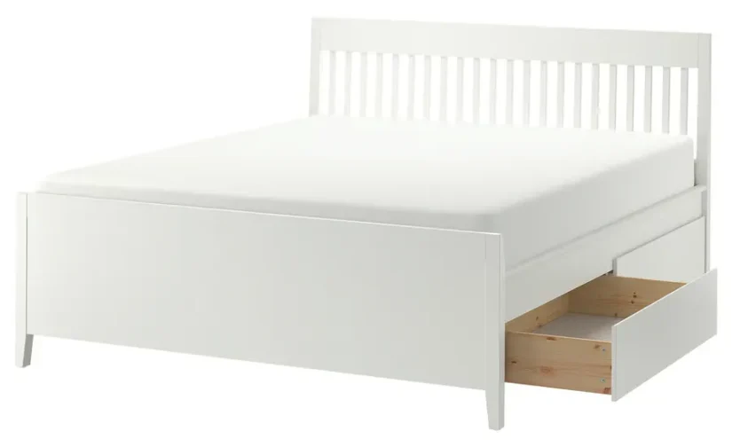 قاب تخت خواب با فضای ذخیرهسازی رنگآمیزی سفید سایز۱۸۰x۲۰۰ ایکیا مدل IDANÄS