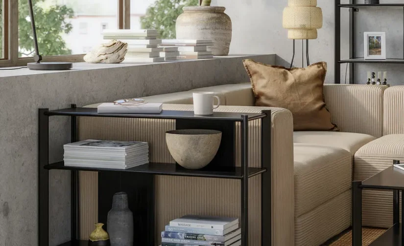 میز عسلی مشکی سایز 95x30 ایکیا مدل JÄTTESTA