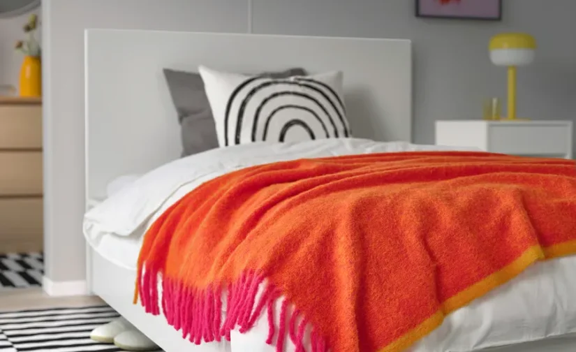 شال مبل نارنجی/صورتی روشن سایز ۱۳۰x۱۷۰ ایکیا مدل KLIPPOXEL