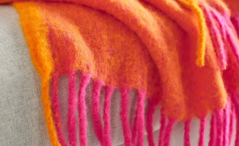 شال مبل نارنجی/صورتی روشن سایز ۱۳۰x۱۷۰ ایکیا مدل KLIPPOXEL