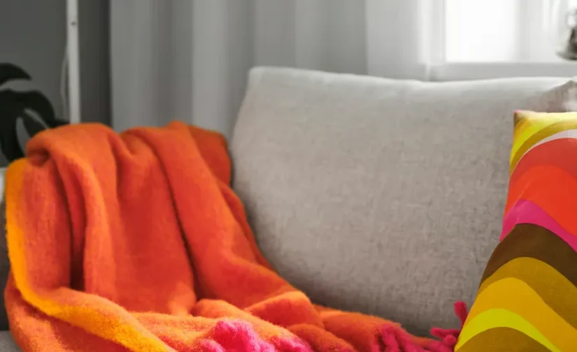 شال مبل نارنجی/صورتی روشن سایز ۱۳۰x۱۷۰ ایکیا مدل KLIPPOXEL