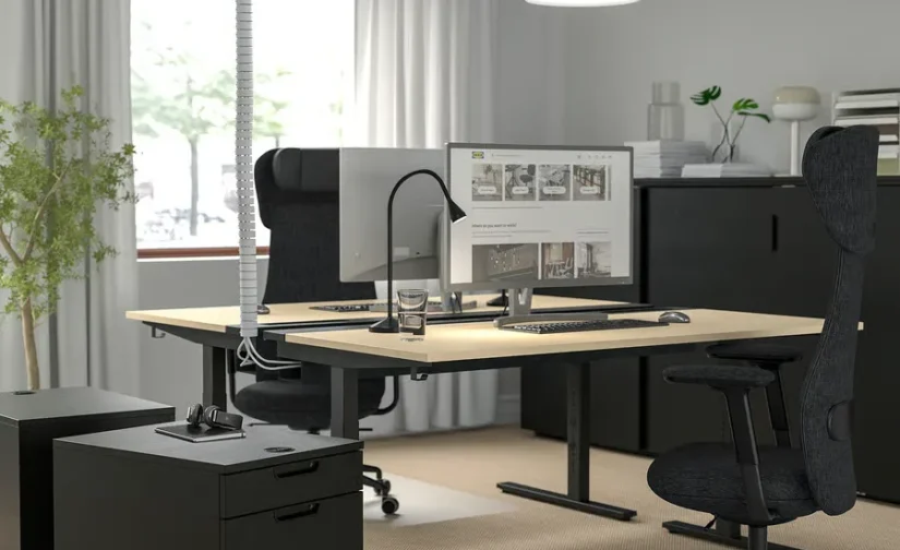 میز تحریر روکش چوب توس/مشکی سایز ۱۶۰x۸۰ ایکیا مدل MITTZON