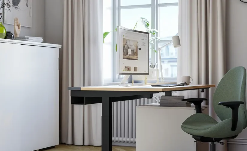 میز تحریر روکش چوب توس/مشکی سایز ۱۶۰x۸۰ ایکیا مدل MITTZON