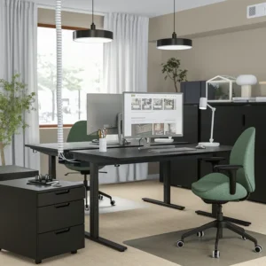 میز تحریر روکش خاکستری رنگ مشکی/مشکی سایز ۱۶۰x۸۰ ایکیا مدل MITTZON